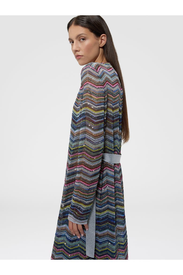 Long Chevron Viscose-blend Cardigan With Belt, Alternate, color, Multicoloured