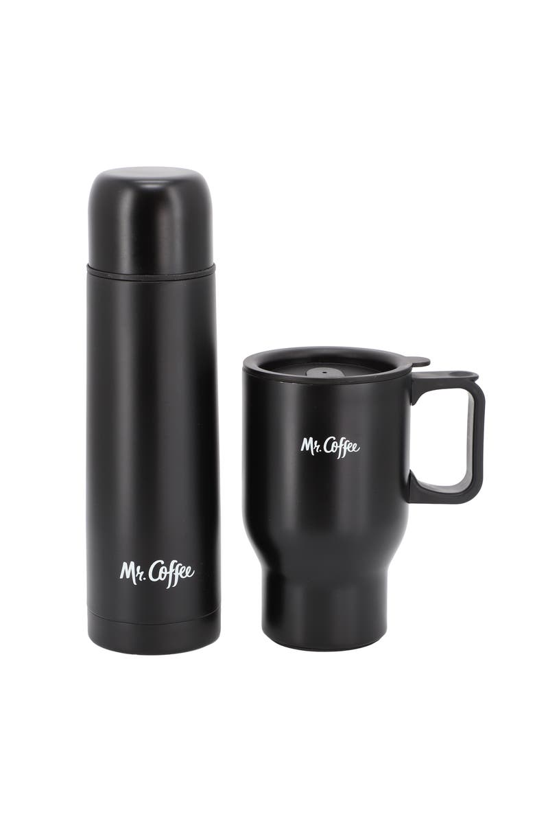 Mr. Coffee Javelin 2 Piece Thermal Bottle and Travel Mug Set, Main, color, Black