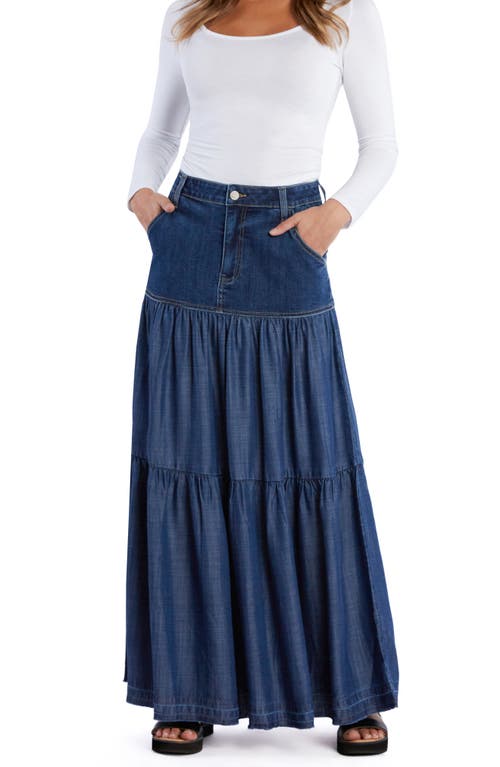 WASH LAB DENIM WASH LAB DENIM CONTRAST TIERED DENIM MAXI SKIRT