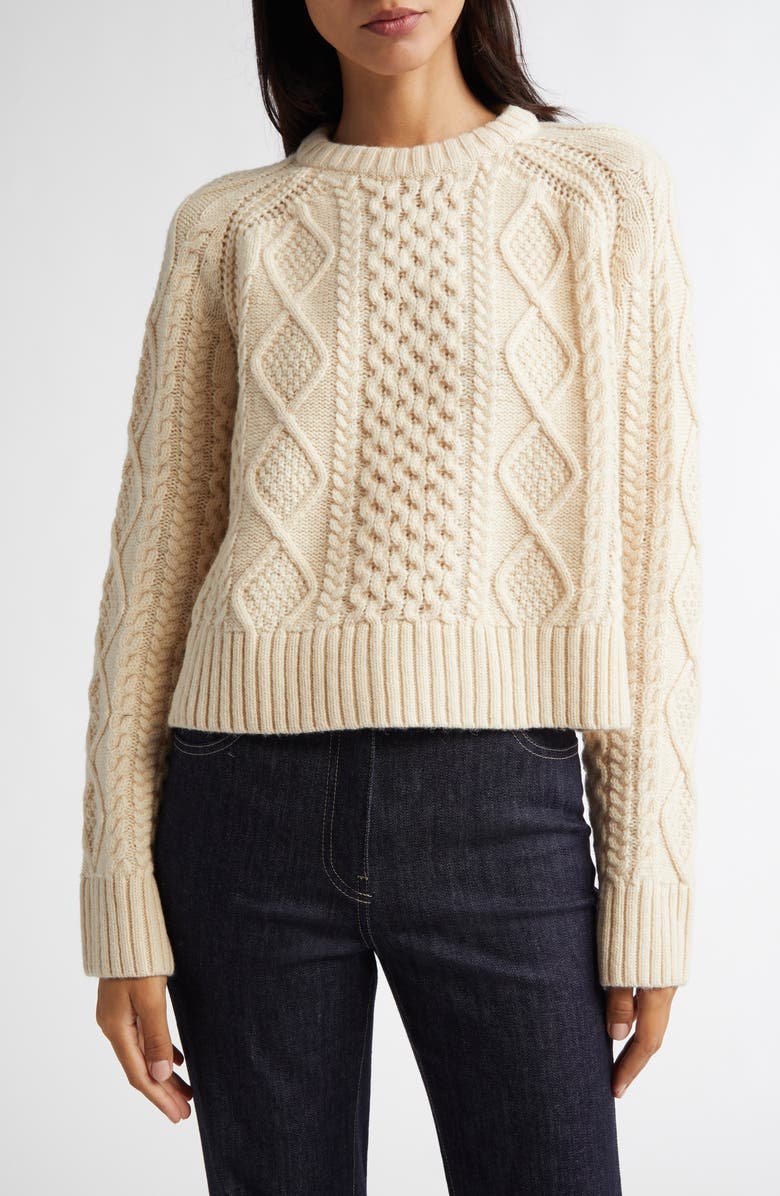 Pendleton Crop Wool Fisherman Sweater, Main, color, 