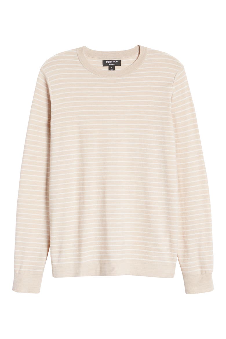 Men's Tech-Smart Stripe Merino Wool Blend Sweater, Main, color, OATMEAL IVORY REVERSE STRIPE