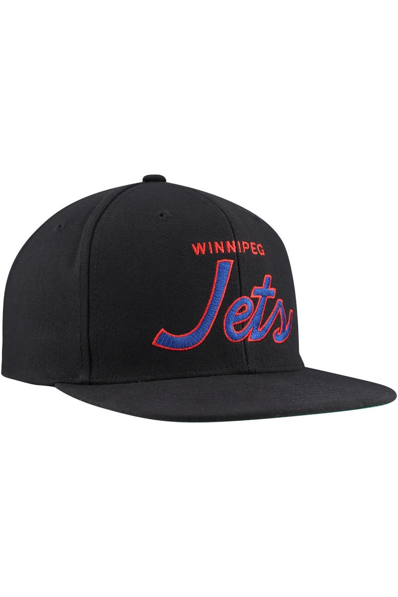 Men's Mitchell & Ness Black Winnipeg Jets Core Team Script 2.0 Snapback Hat, Alternate, color, Black