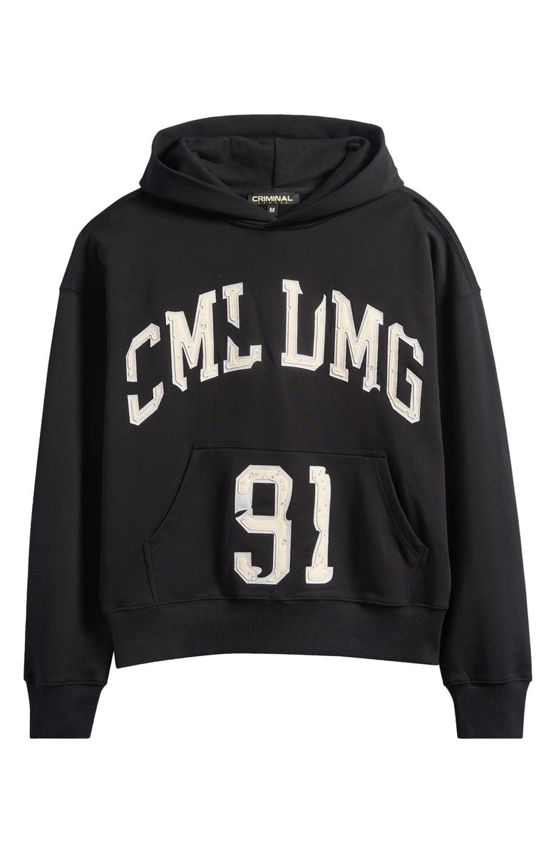 CRIMINAL DAMAGE Destroyed Logo Cotton Hoodie, Alternate, color, Black