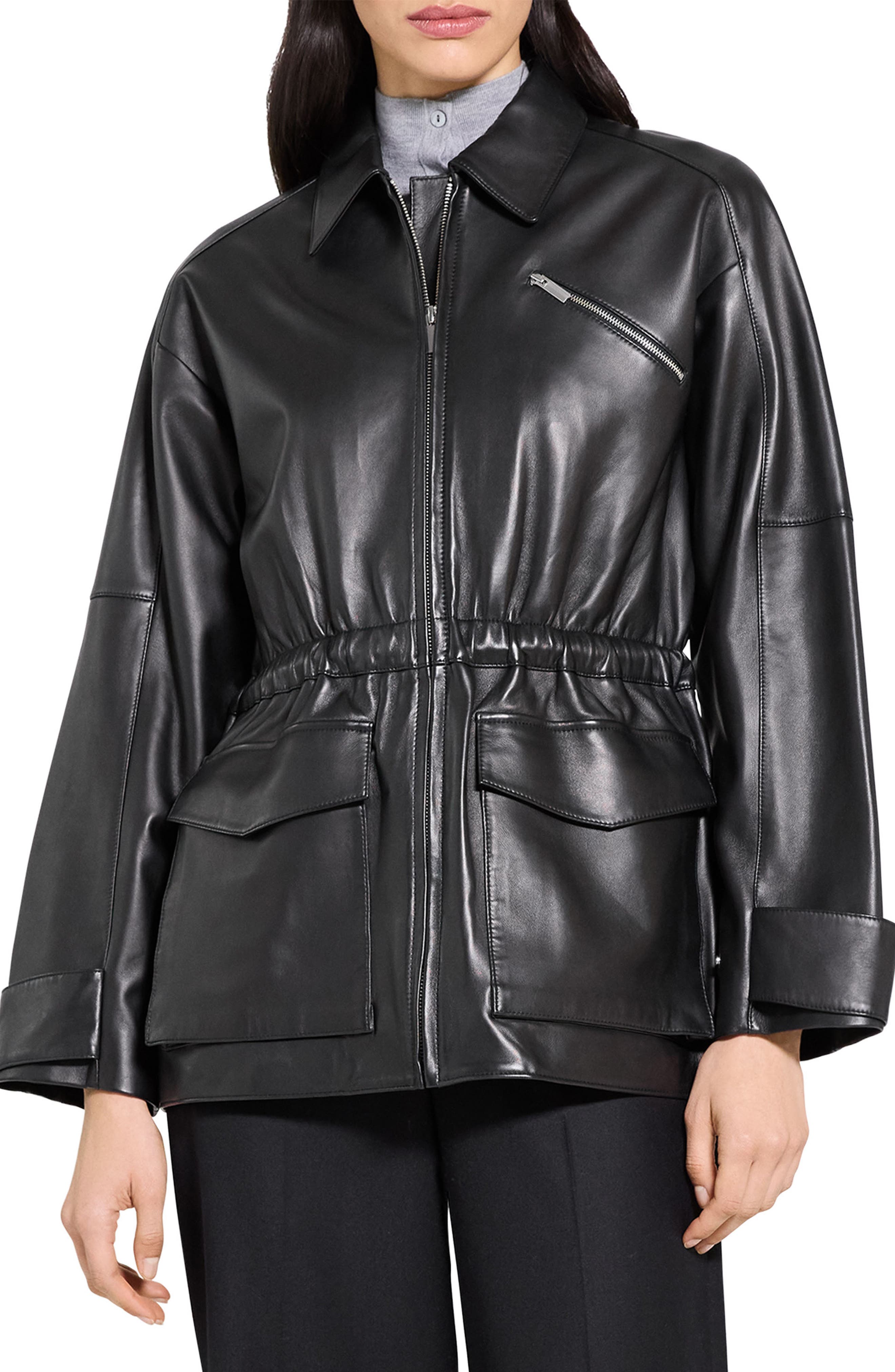 Cinch Waist Leather Jacket (Women) | Nordstrom