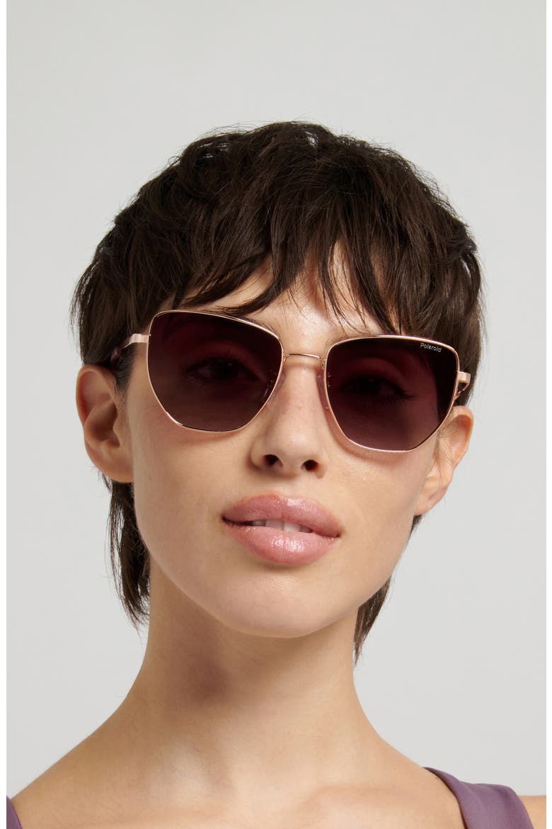 56mm Polarized Gradient Square Sunglasses, Alternate, color, GOLD/ BURGUNDY