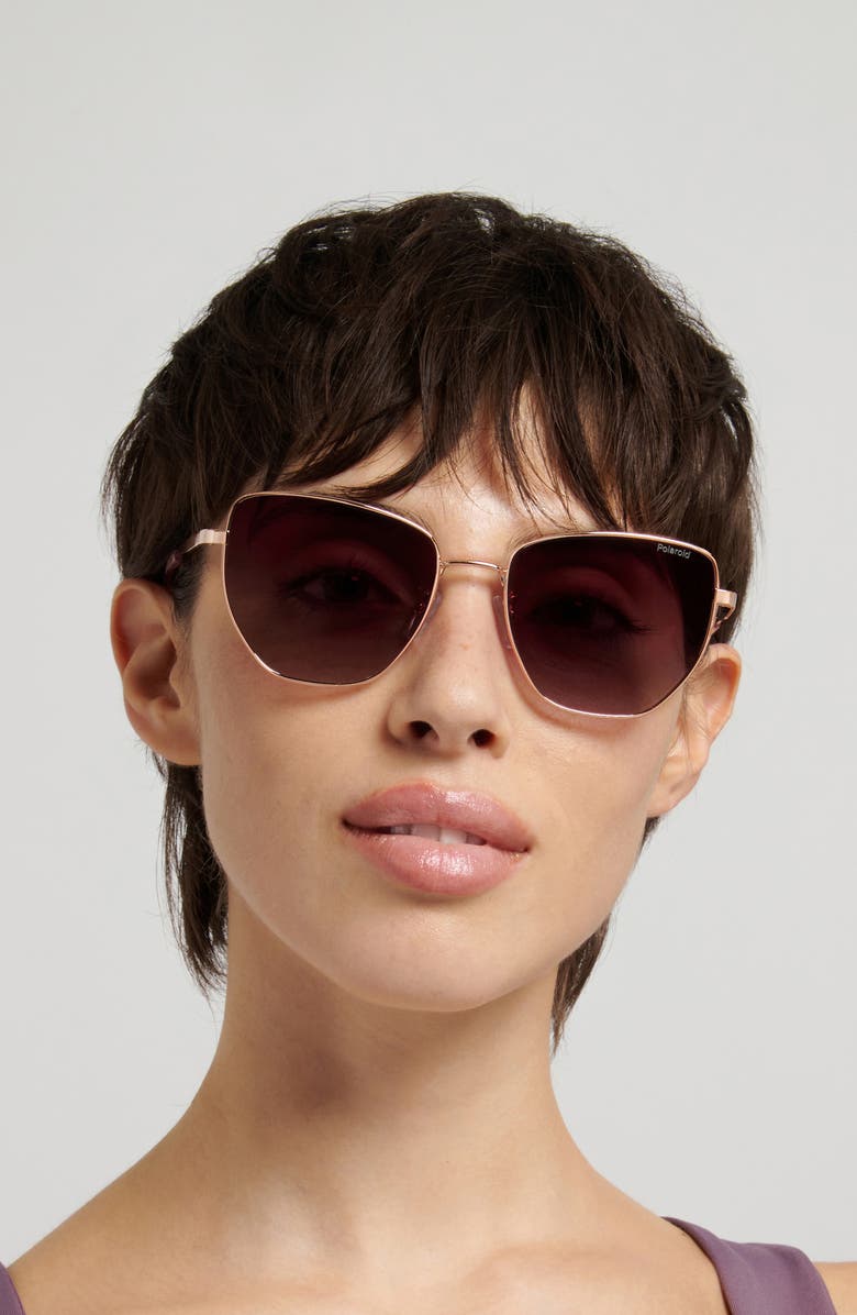 Polaroid 56mm Polarized Gradient Square Sunglasses, Alternate, color, Gold/ Burgundy