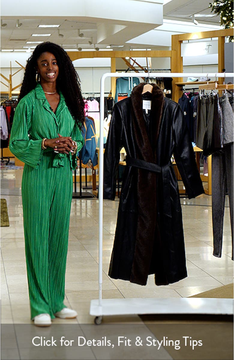 Shawl Collar Faux Leather & Faux Fur Wrap Coat, sales video thumbnail