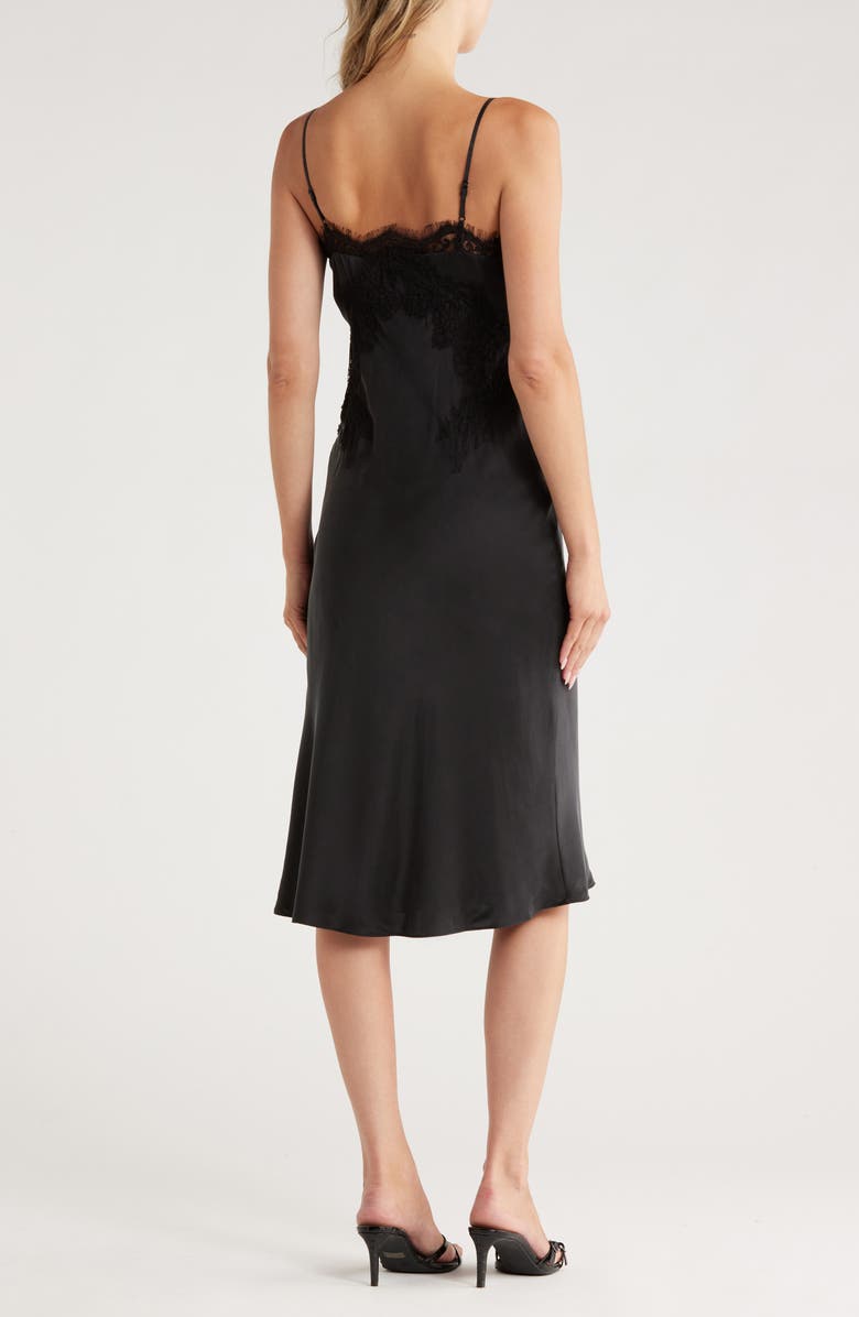 L'AGENCE Song Lace Trim Midi Slipdress, Alternate, color, Black
