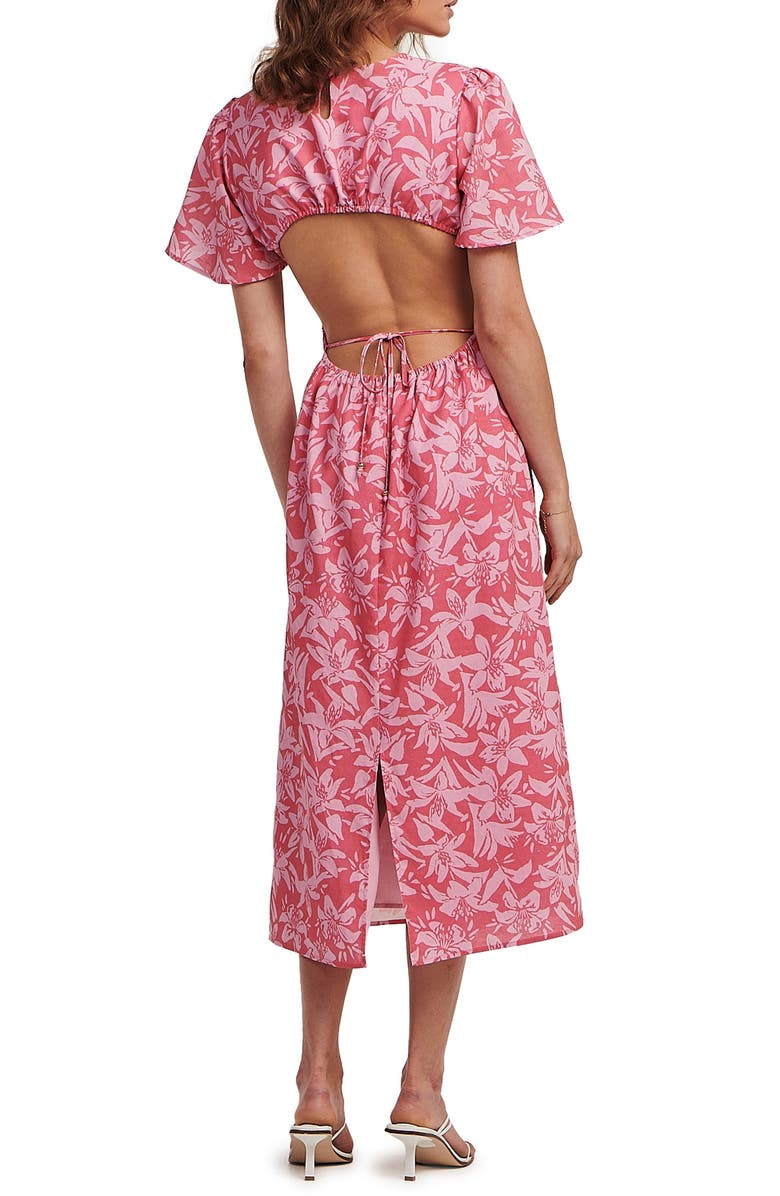 Charlie Holiday Harlow Floral Print Cutout Linen & Cotton Midi Dress |  Nordstrom