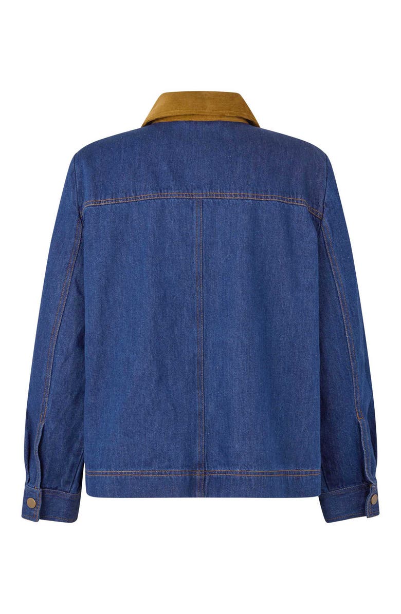 Masai Copenhagen Long Sleeve Velvet Collared Denim Jacket, Alternate, color, Dark Denim