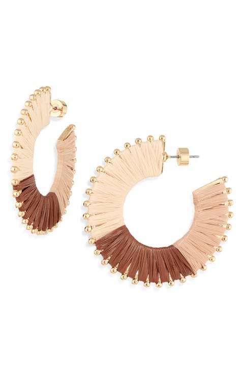 Raffia Wrapped Flat Hoop Earrings