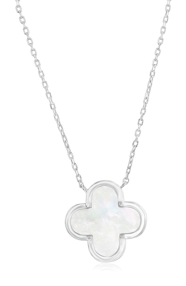 SIMONA Mother-of-Pearl Clover Pendant Necklace, Main, color, Silver