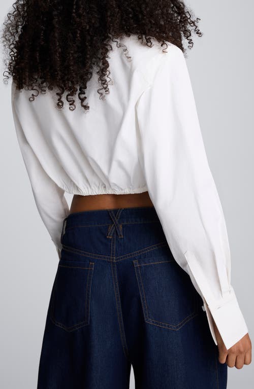 Kenneth Cole Strong Shoulder Cropped Poplin Button Front Shirt In White