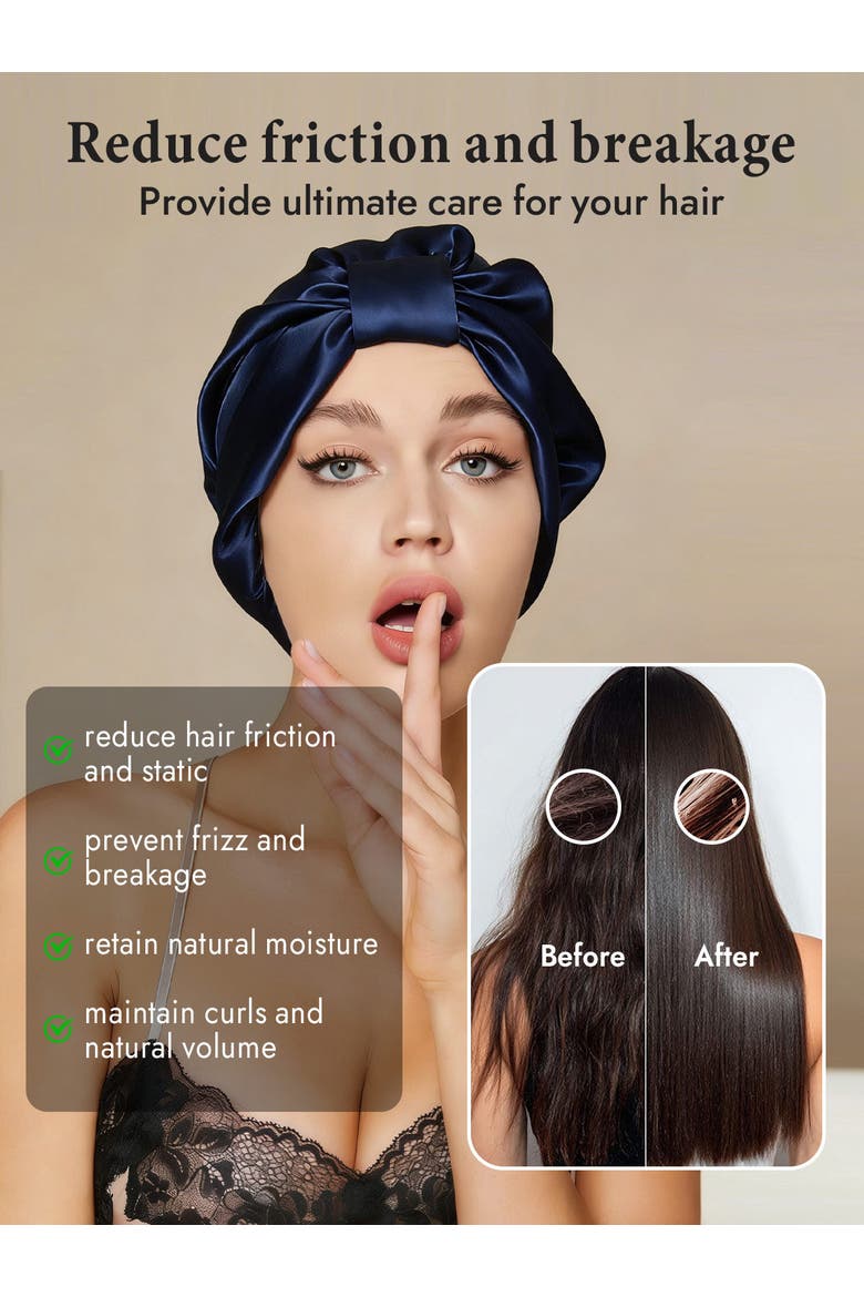 100% Mulberry Silk Sleep Bonnet, Alternate, color, DarkBlue