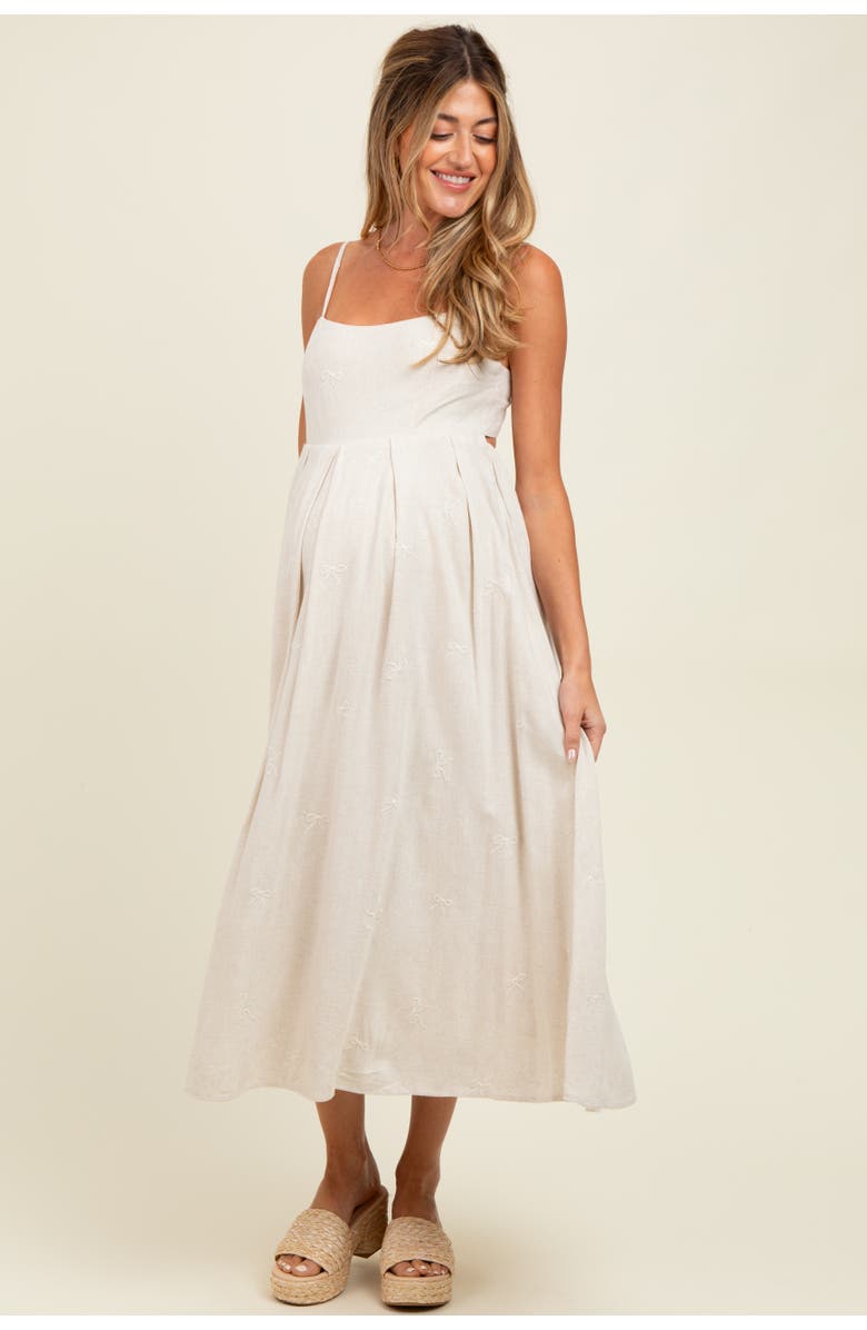 PinkBlush Linen Ribbon Pattern Embroidered Midi Dress, Alternate, color, 