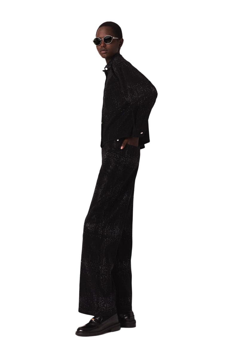 maje Rhinestone denim shirt, Alternate, color, Black