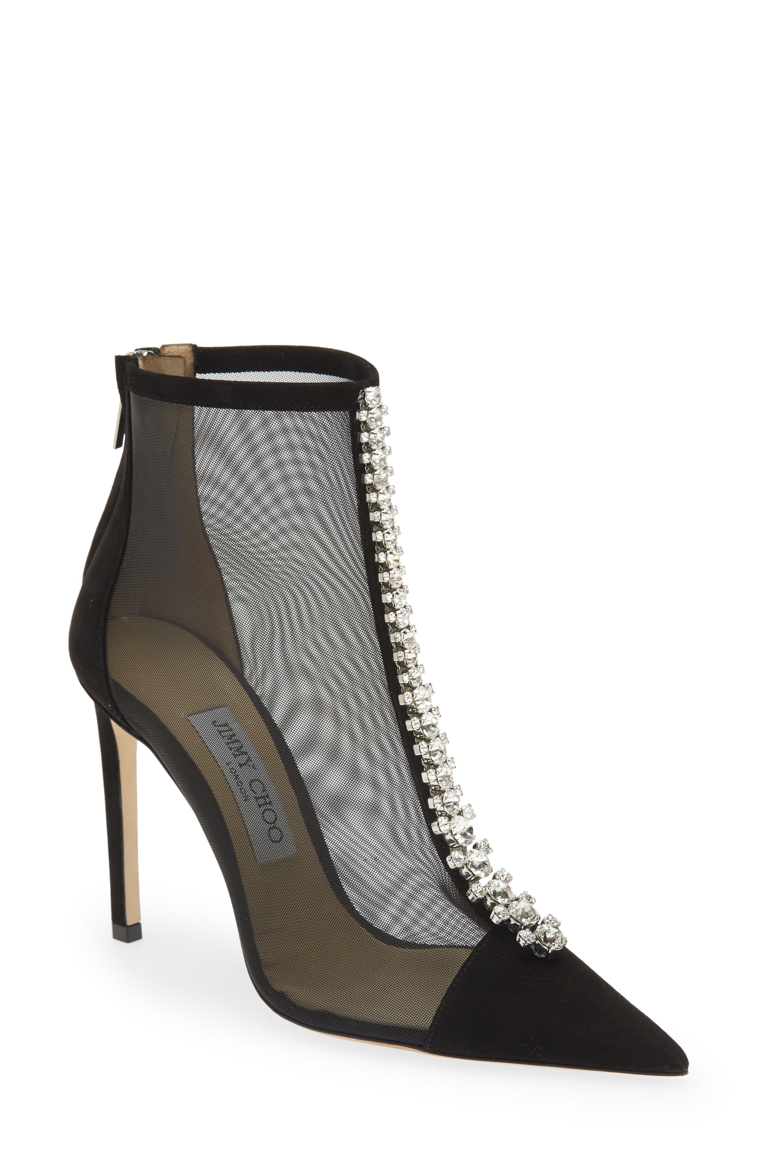 Jimmy Choo Bing Crystal Embellished Mesh Bootie, Main, color, 