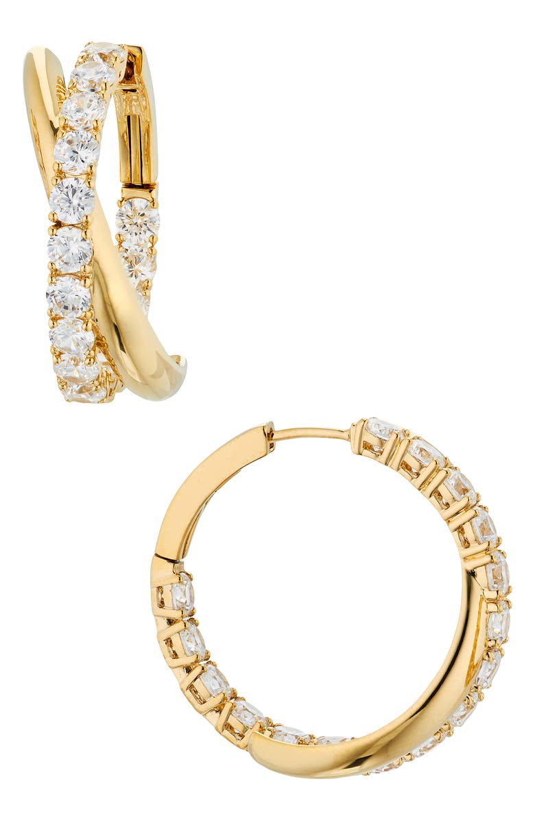 Nadri Twilight Cubic Zirconia Crossover Hoop Earrings, Main, color, Gold