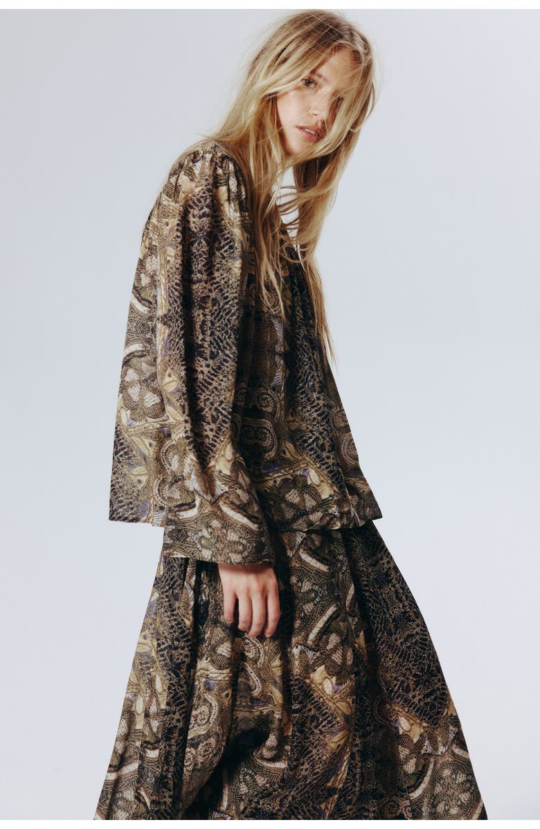 H&M Patterned Blouse, Alternate, color, Khaki Green/Patterned