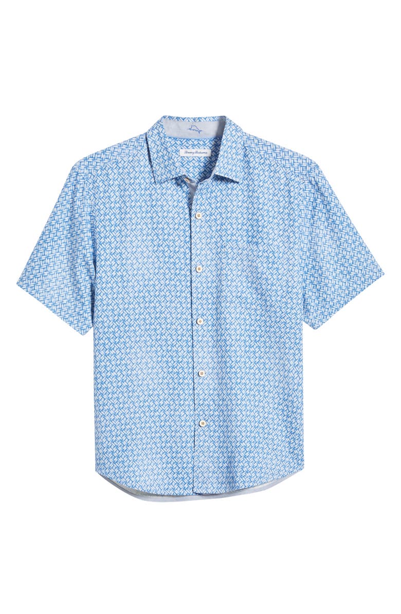 Tommy Bahama Weave in the Moment Short Sleeve Linen Button-Up Shirt, Alternate, color, Blue Monday