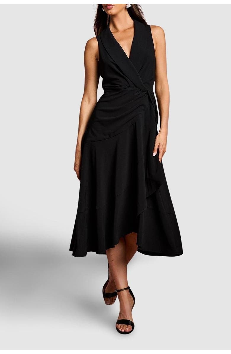 Coast Shawl Collar Ruffle Hem Midi Dress, Alternate, color, Black