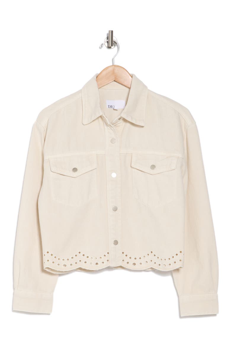 Embroidered Eyelet Scallop Crop Denim Jacket, Alternate, color, WASHED ALMOND
