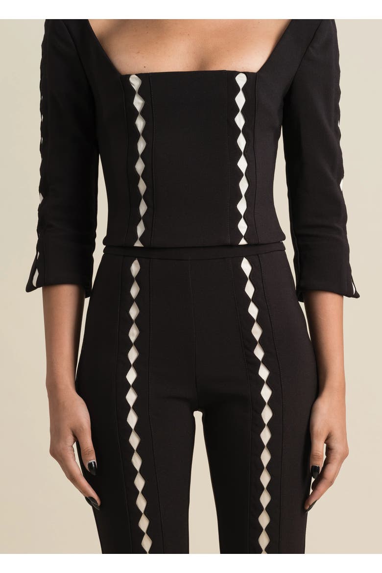 Leo Structured Sateen Cutout Top, Alternate, color, Black Champagne
