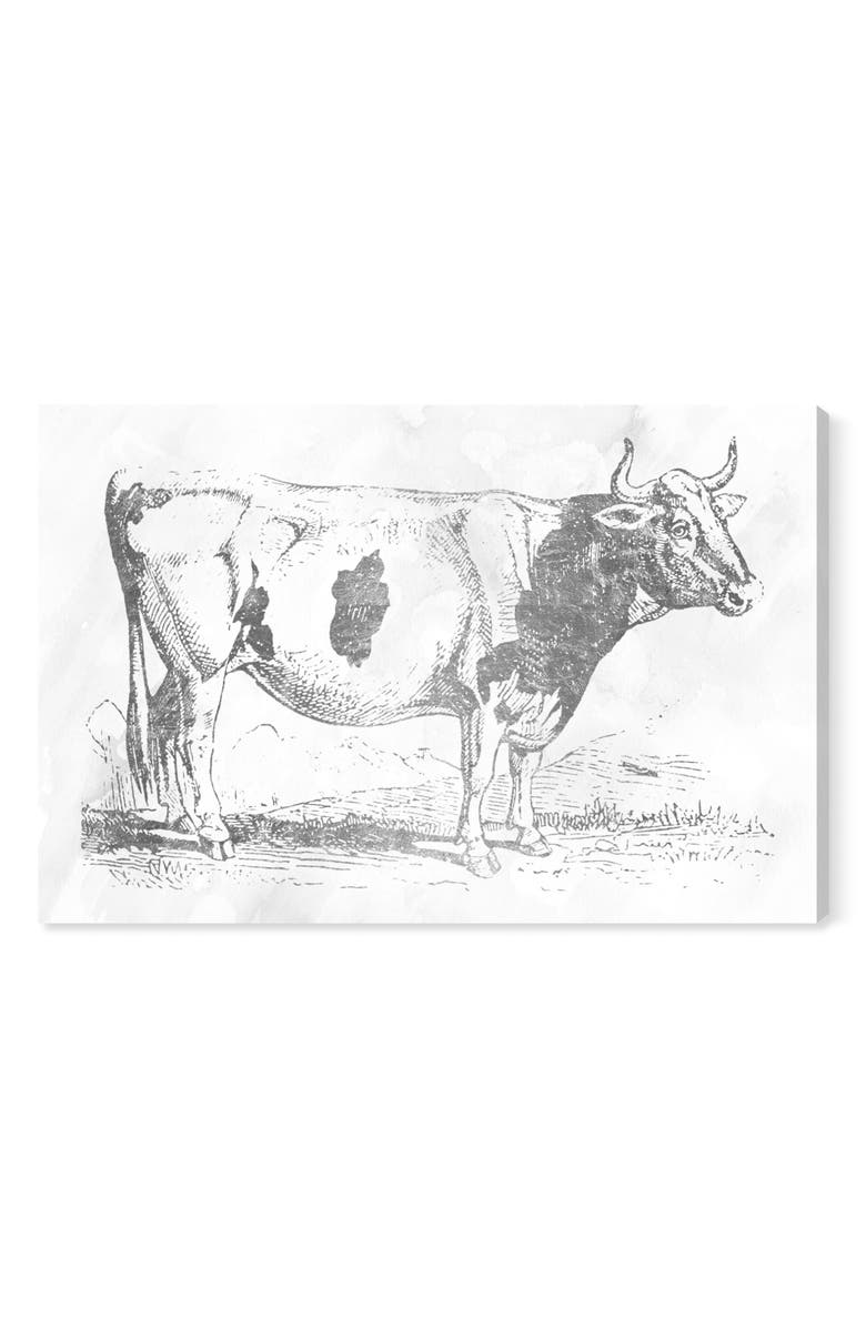 Oliver Gal Silver Cow Canvas Wall Art, Main, color, 