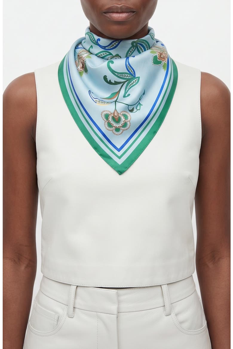 Aqua Paisley Triangle Silk Scarf, Alternate, color, Green