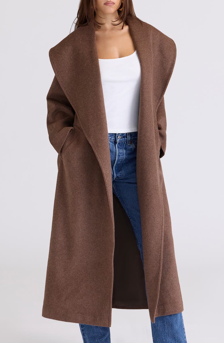 HOUSE OF CB Cocoon Wool Blend Shawl Collar Coat, Alternate, color, Brown