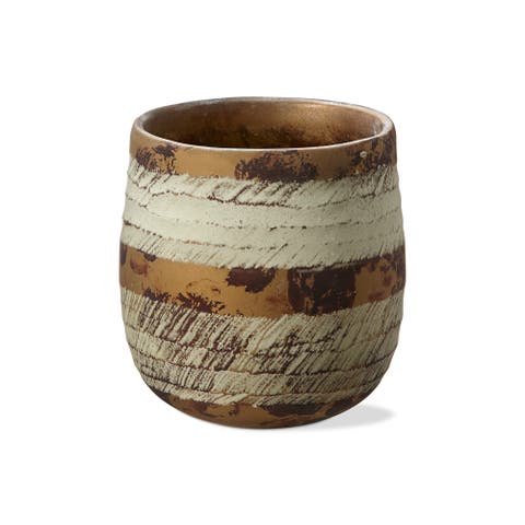 Textured Cut Hurricane Blown Glass Pillar Candle Holder