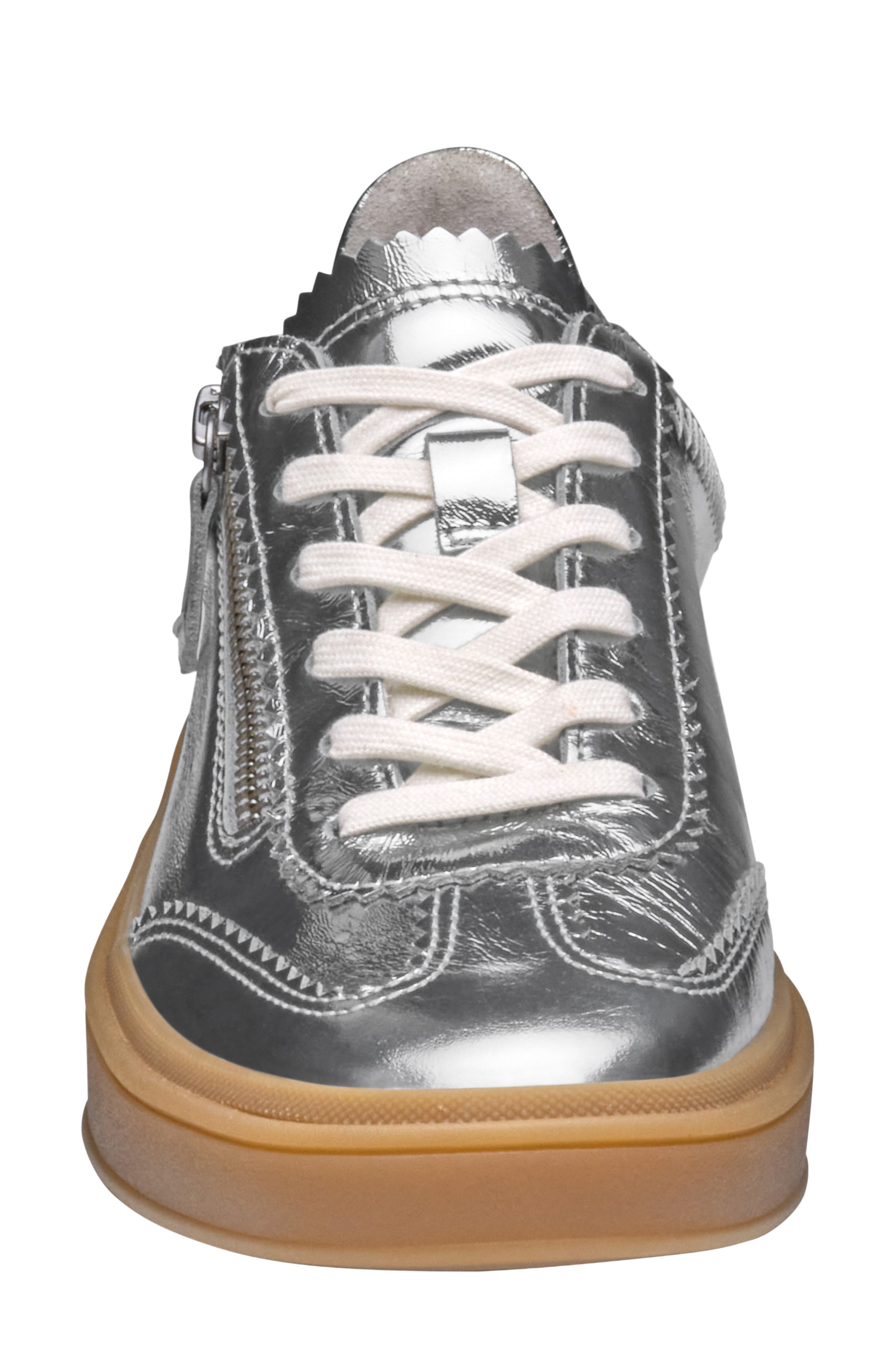 Johnston & Murphy Ashley Side Zip Sneaker, Alternate, color, Silver Metallic Sheepskin