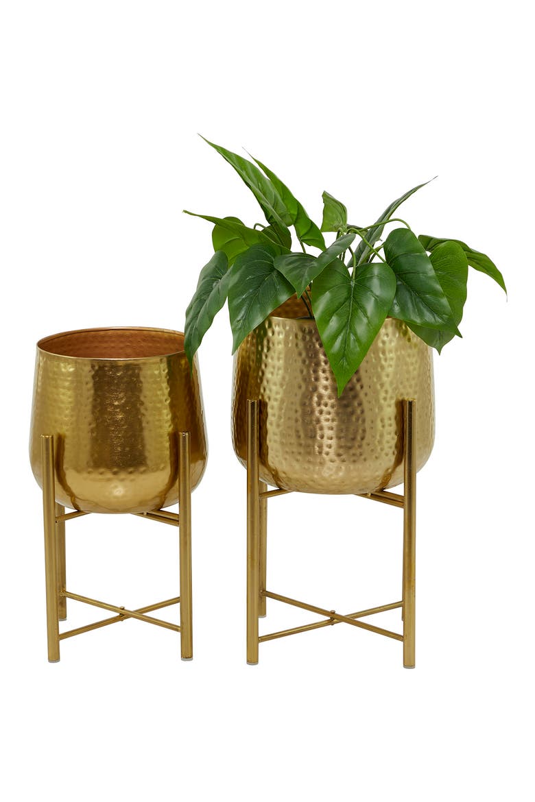 Goldtone Metal Modern Planter with Removable Stand - Set of 2, Alternate, color, GOLD