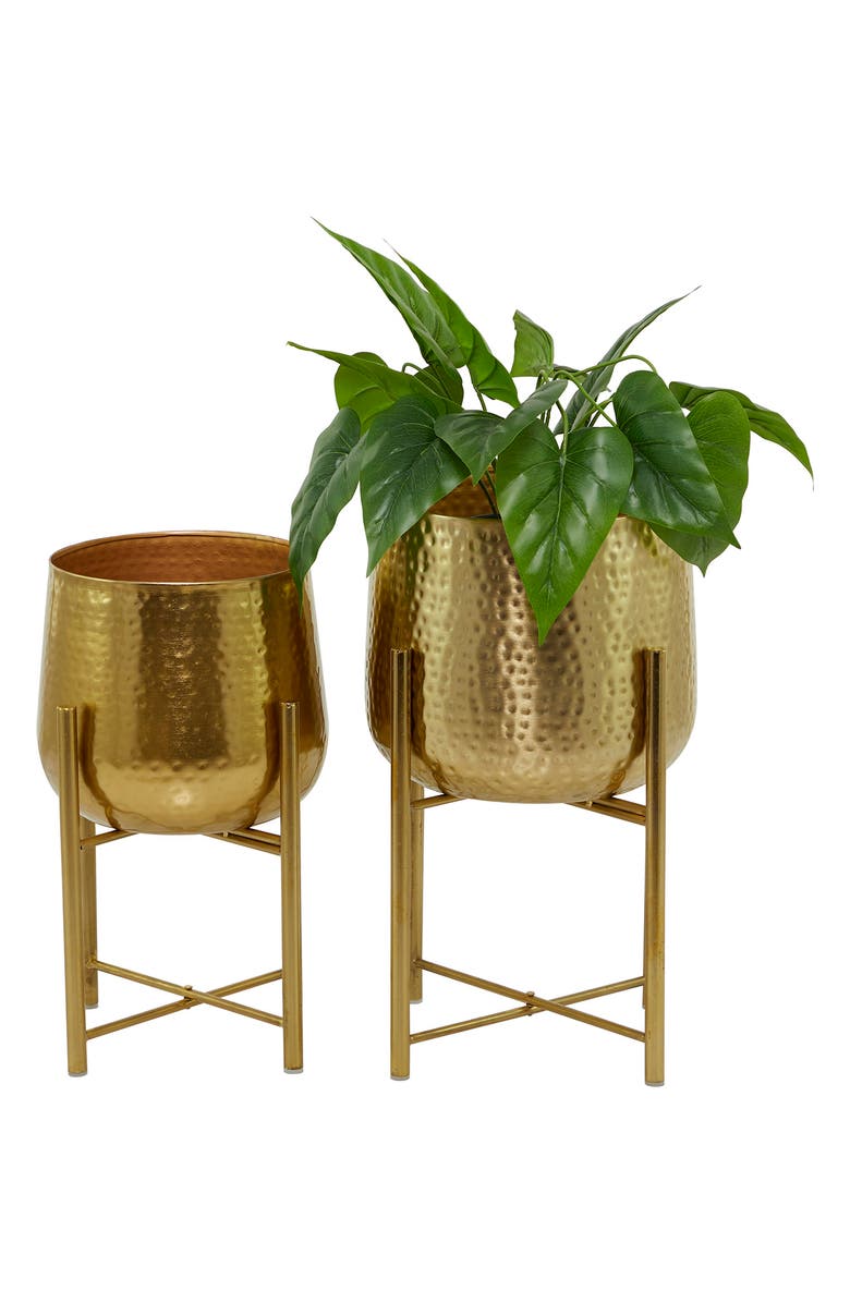 COSMO BY COSMOPOLITAN Goldtone Metal Modern Planter with Removable Stand - Set of 2, Alternate, color, 