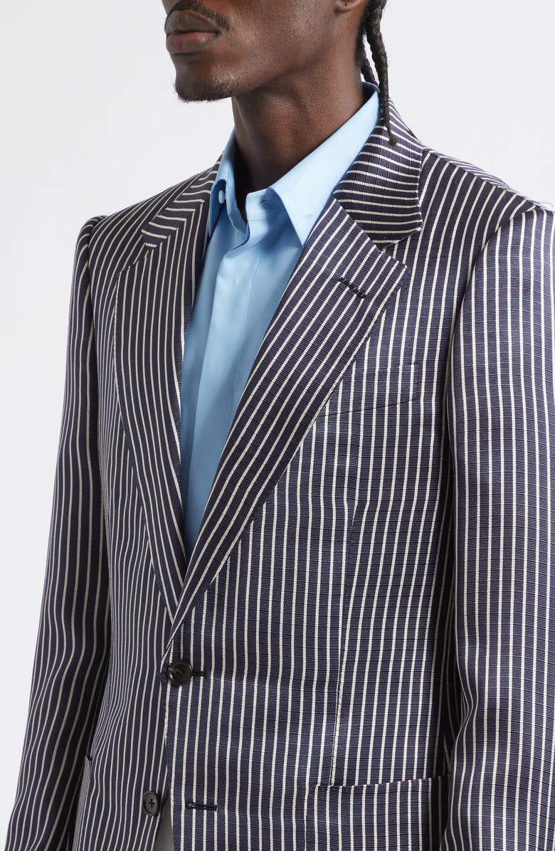 TOM FORD Stripe Fluid Silk Faille Jacket, Alternate, color, Combo Black / Ivory