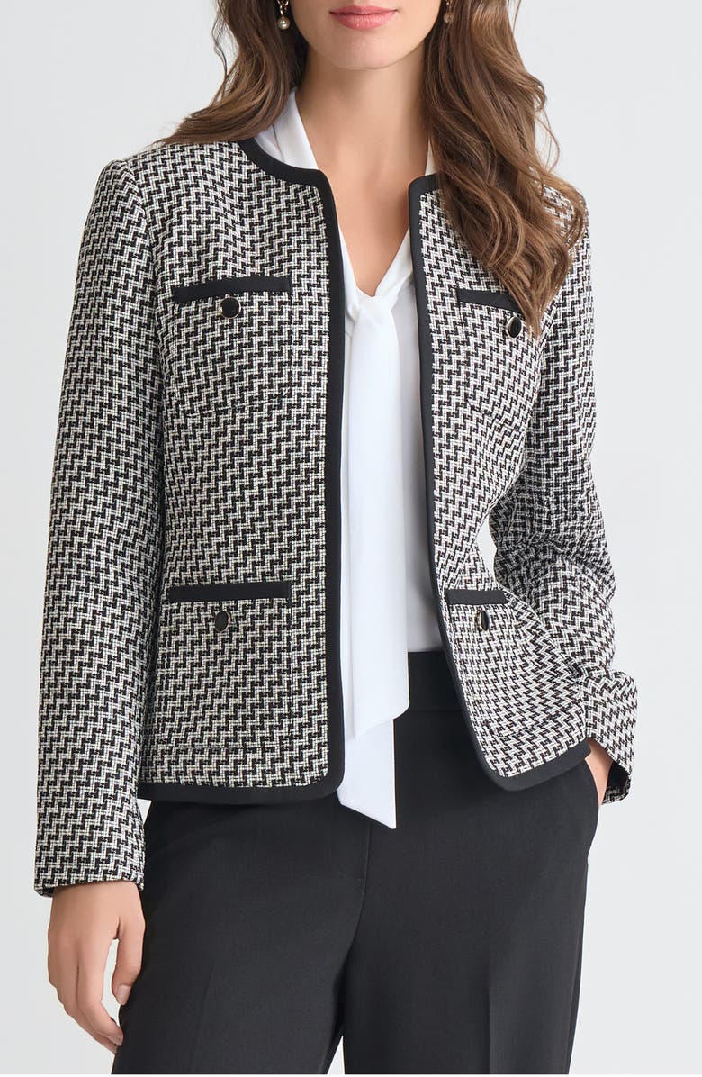 KASPER Patch Pocket Tweed Blazer, Main, color, Black/ Vanilla Ice