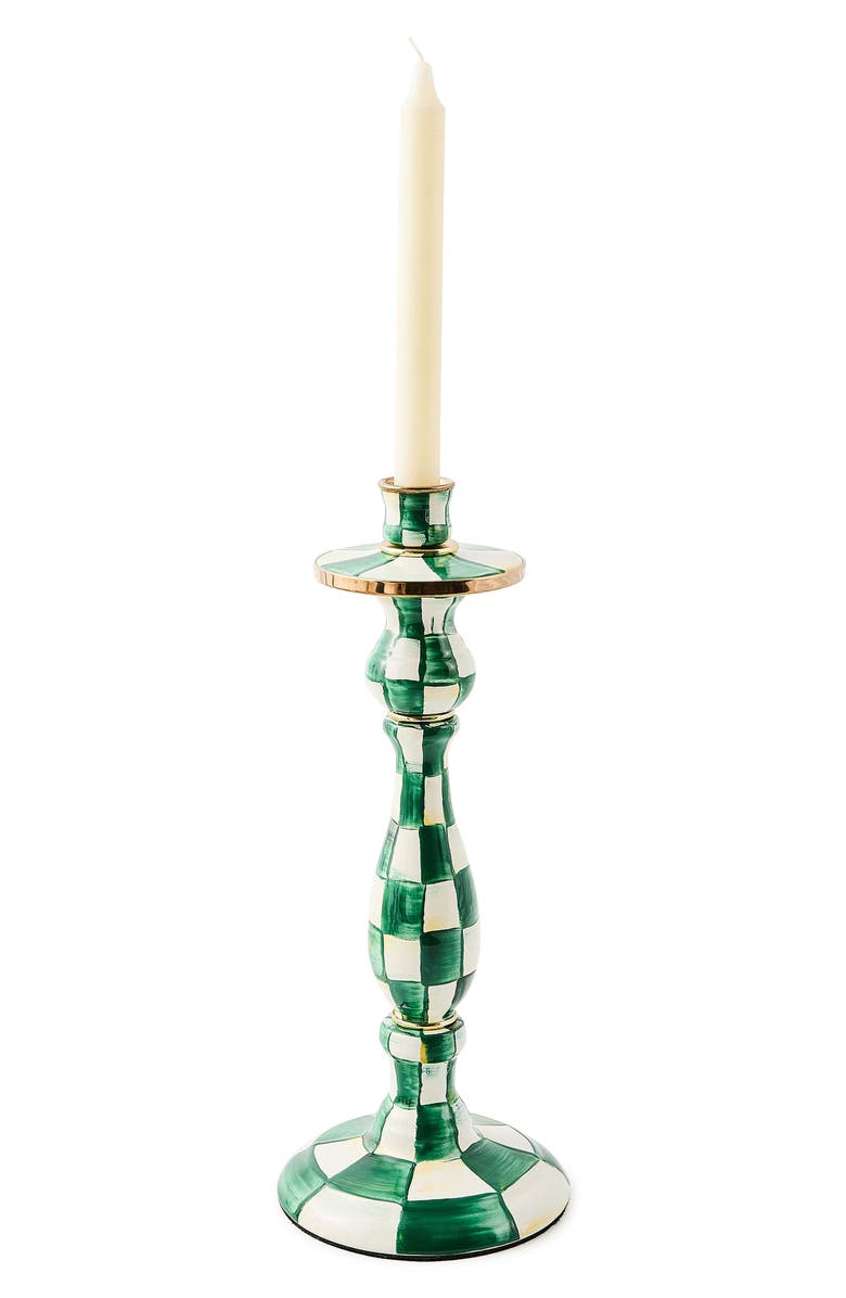 MACKENZIE CHILDS Emerald Check Large Enameled Steel Candleholder, Alternate, color, Emerald