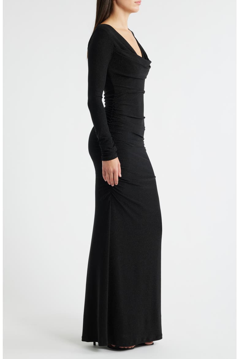 Rafaela Long Sleeve Glitter Knit Gown, Alternate, color, BLACK