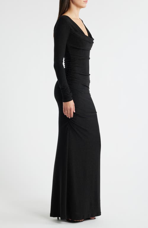 Black Halo Rafaela Long Sleeve Glitter Knit Gown In Black