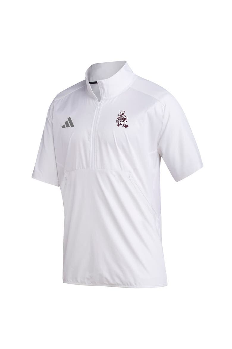 Men's adidas  White Texas A&M Aggies Ol' Sarge Sideline Short Sleeve Quarter-Zip Pullover Top, Alternate, color, White