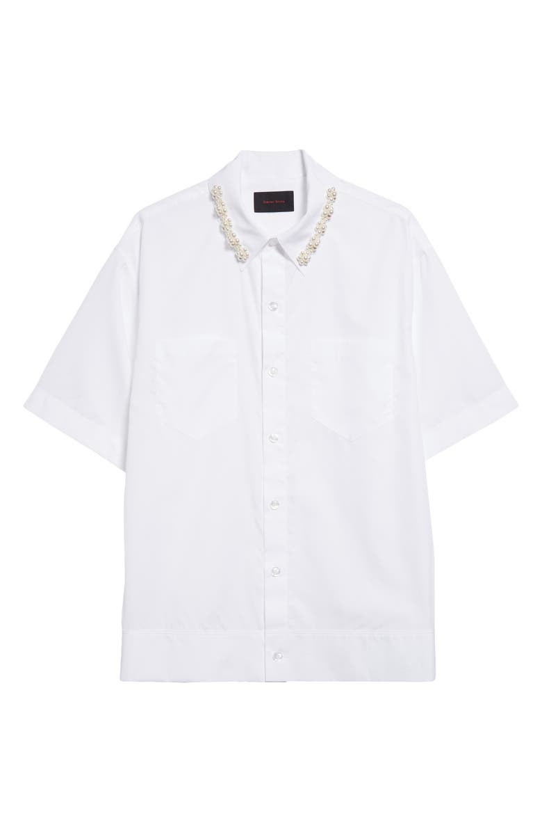 Simone Rocha Embellished Collar Boxy Short Sleeve Cotton Button-Up Shirt, Alternate, color,
