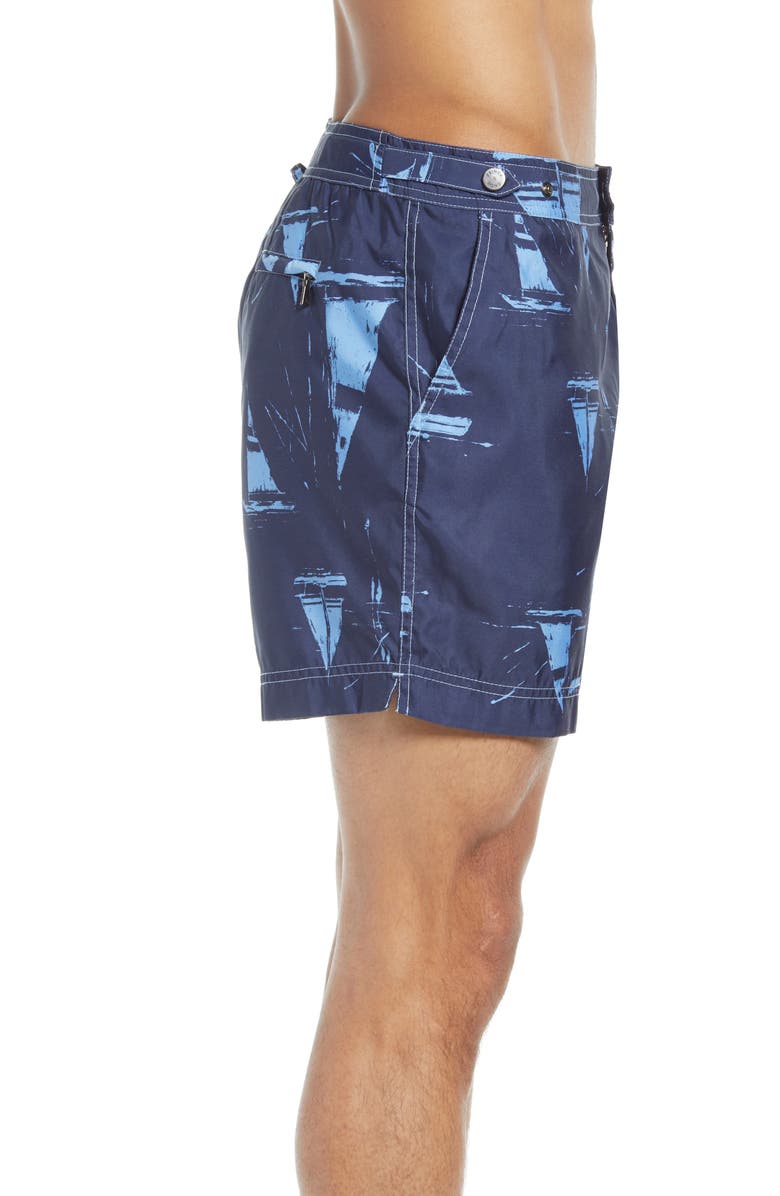 PRINCE & BOND Sail Away Boat Print Hybrid Nylon Swim Trunks, Alternate, color, 