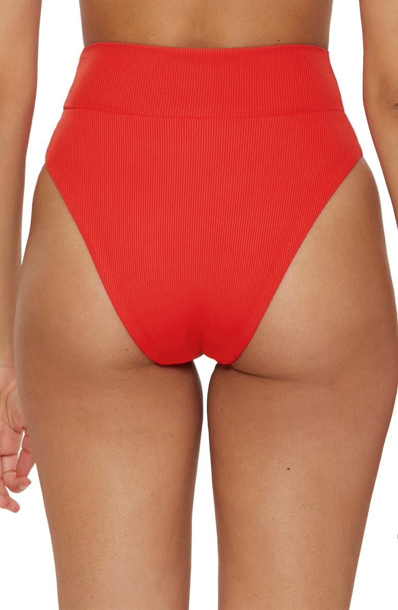 Becca Modern Edge High Waist Bikini Bottoms, Alternate, color, Fire