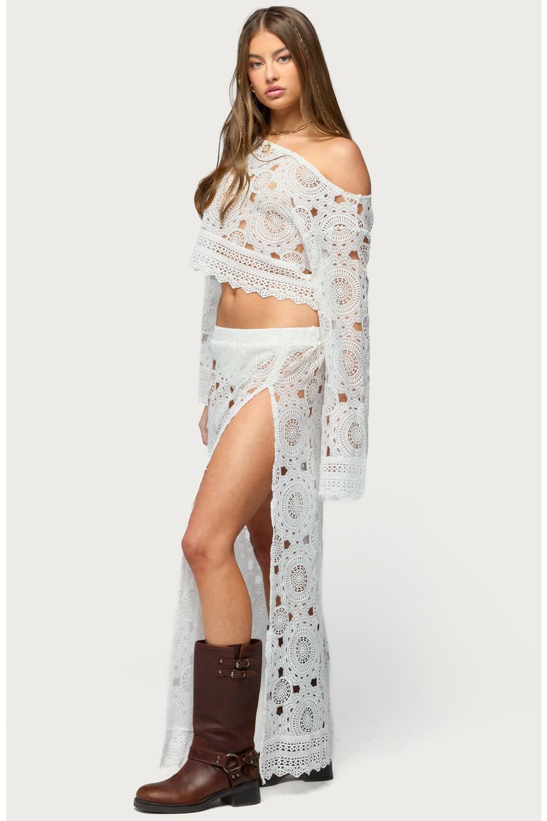 Milana One-Shoulder Sheer Lace Crop Top, Alternate, color, WHITE