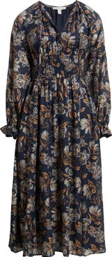 Chelsea28 Long Sleeve Smocked Waist Midi Dress