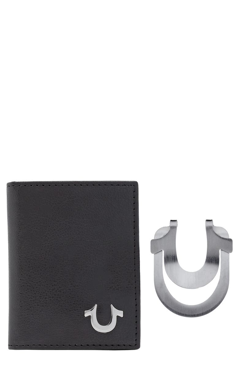 True Religion Credit Card Case & Horseshoe Money Clip Gift Set, Main, color, Black/ Nickel