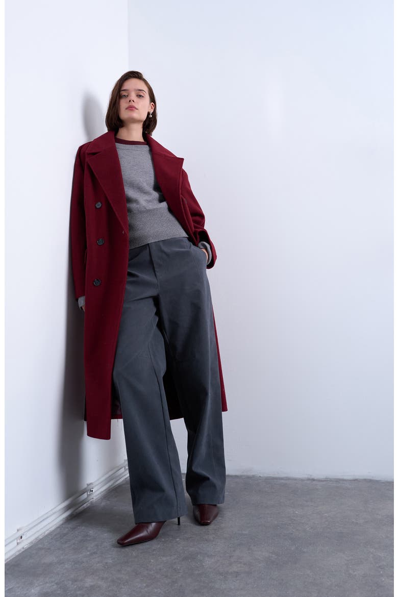 Double Breasted Longline Coat, Main, color, BURGUNDY
