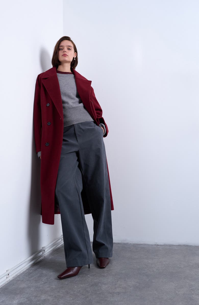 Topshop Double Breasted Longline Coat, Main, color, Burgundy