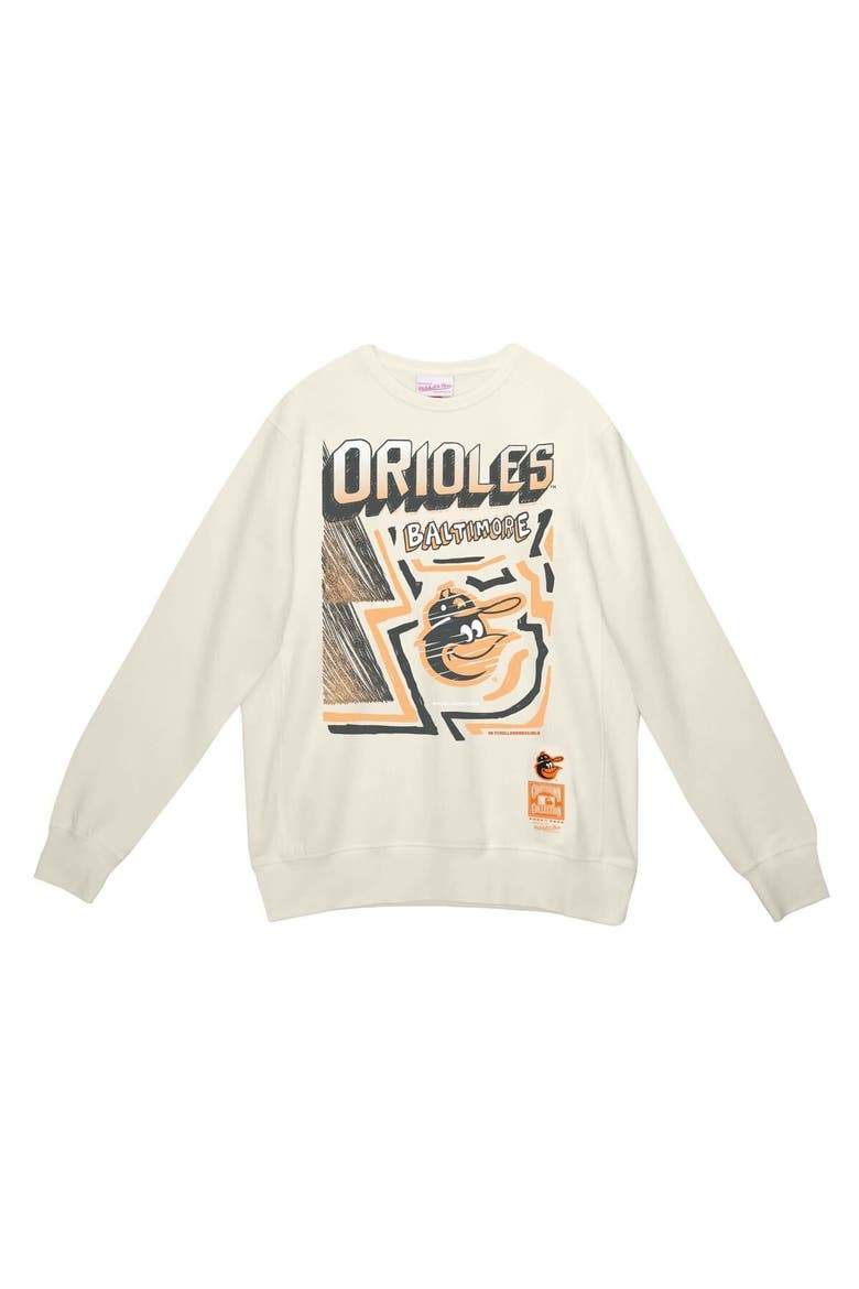 Men's Mitchell & Ness Cream Baltimore Orioles Sidewalk Sketch Pullover Hoodie, Alternate, color, Cream