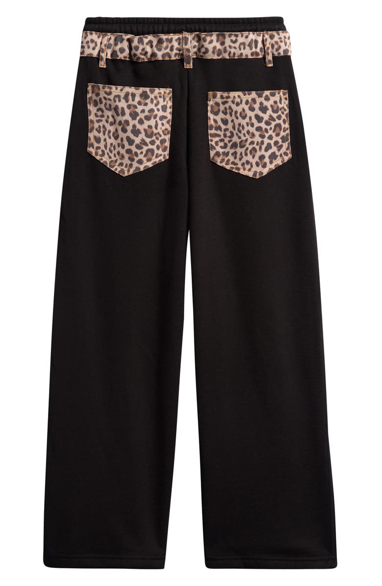 Vintage Havana Kids' Leopard Print Denim Trim Sweatpants, Alternate, color, Black